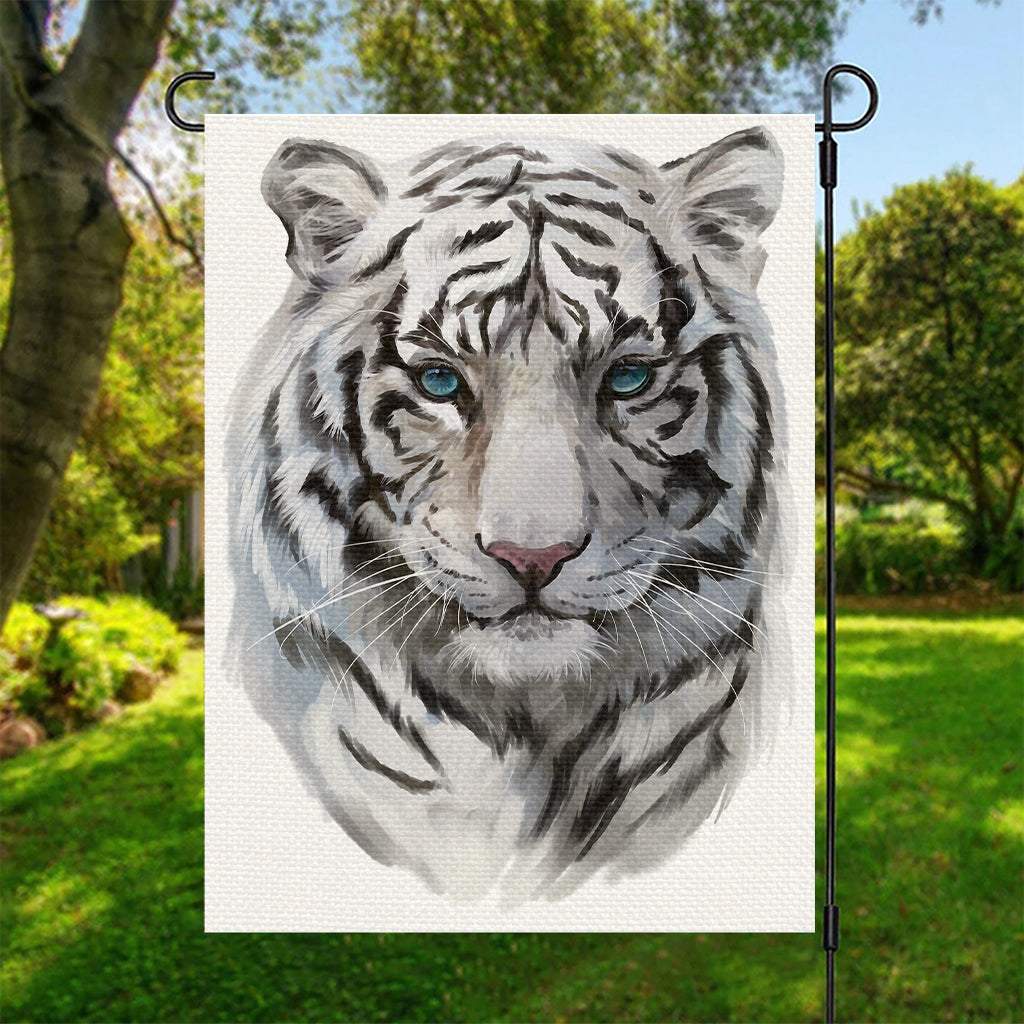 Watercolor White Bengal Tiger Print Garden Flag