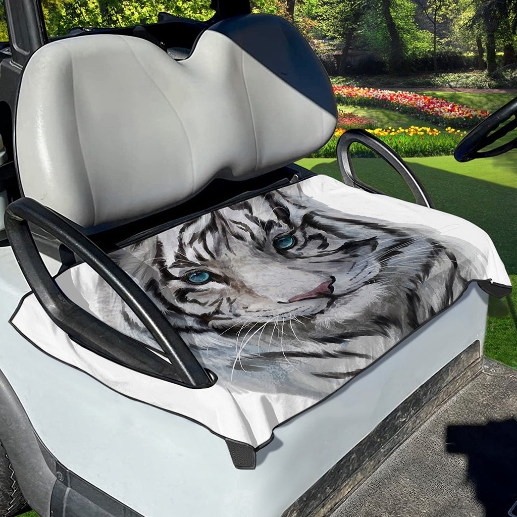 Watercolor White Bengal Tiger Print Golf Cart Seat Cover