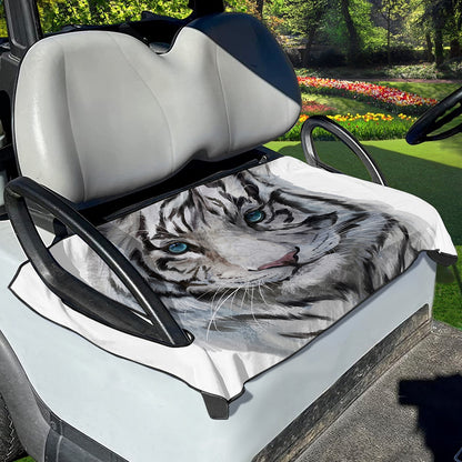 Watercolor White Bengal Tiger Print Golf Cart Seat Cover