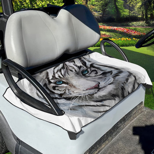 Watercolor White Bengal Tiger Print Golf Cart Seat Cover