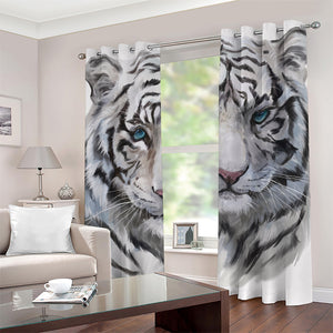 Watercolor White Bengal Tiger Print Grommet Curtains