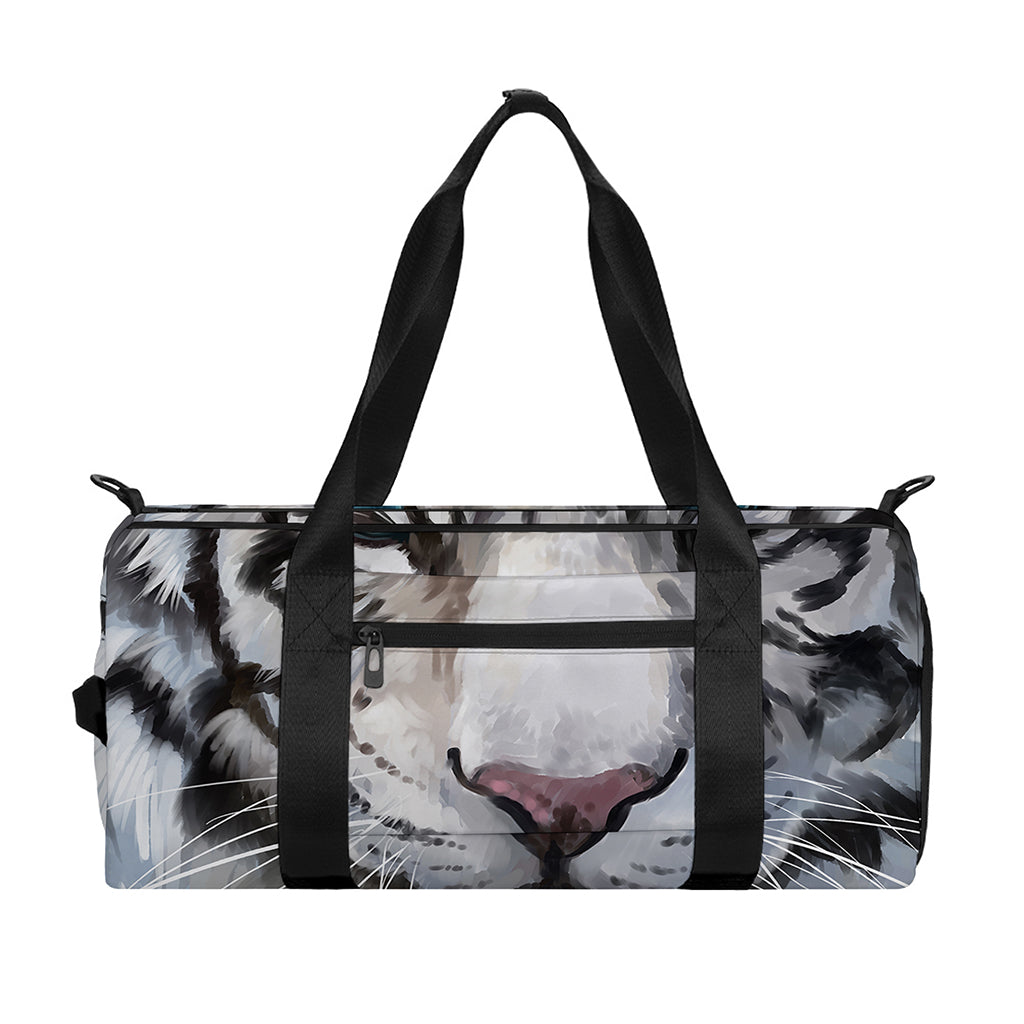 Watercolor White Bengal Tiger Print Gym Bag