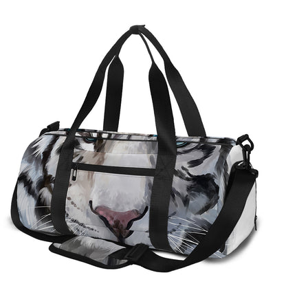 Watercolor White Bengal Tiger Print Gym Bag
