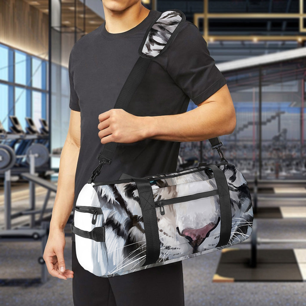 Watercolor White Bengal Tiger Print Gym Bag