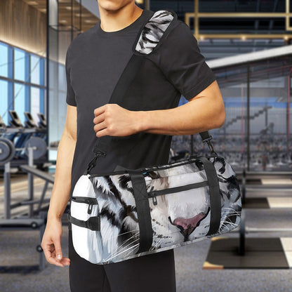Watercolor White Bengal Tiger Print Gym Bag