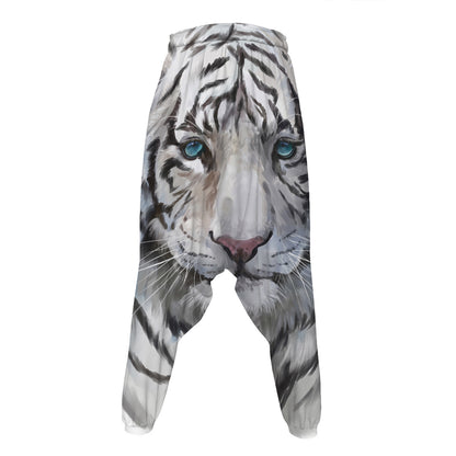 Watercolor White Bengal Tiger Print Hammer Pants