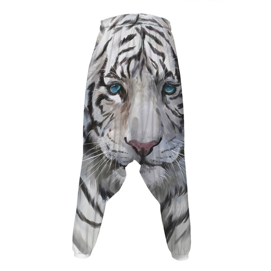 Watercolor White Bengal Tiger Print Hammer Pants