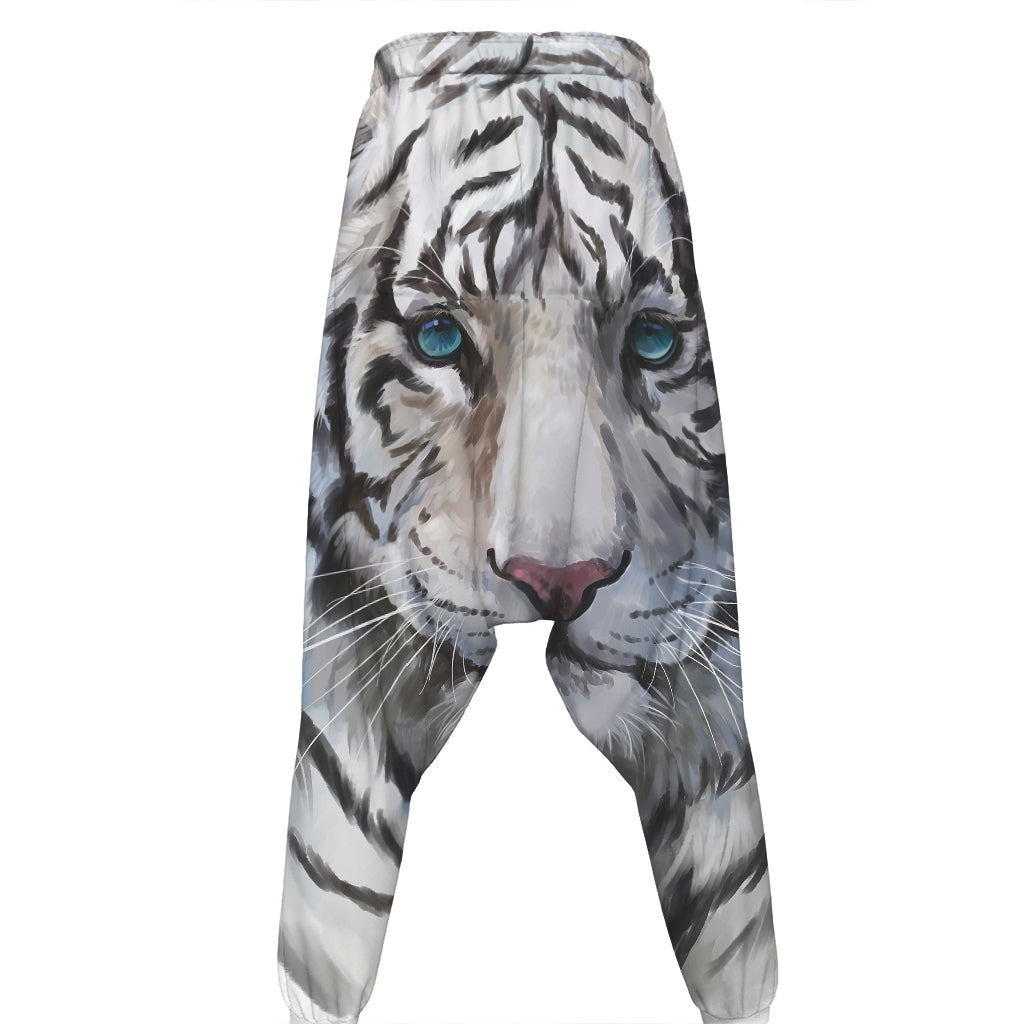 Watercolor White Bengal Tiger Print Hammer Pants
