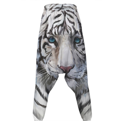 Watercolor White Bengal Tiger Print Hammer Pants