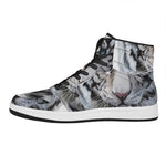 Watercolor White Bengal Tiger Print High Top Leather Sneakers