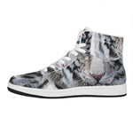 Watercolor White Bengal Tiger Print High Top Leather Sneakers