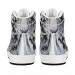 Watercolor White Bengal Tiger Print High Top Leather Sneakers