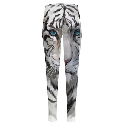 Watercolor White Bengal Tiger Print High-Waisted Pocket Leggings