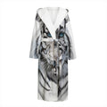 Watercolor White Bengal Tiger Print Hooded Bathrobe