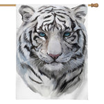 Watercolor White Bengal Tiger Print House Flag