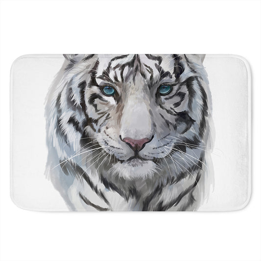 Watercolor White Bengal Tiger Print Indoor Door Mat