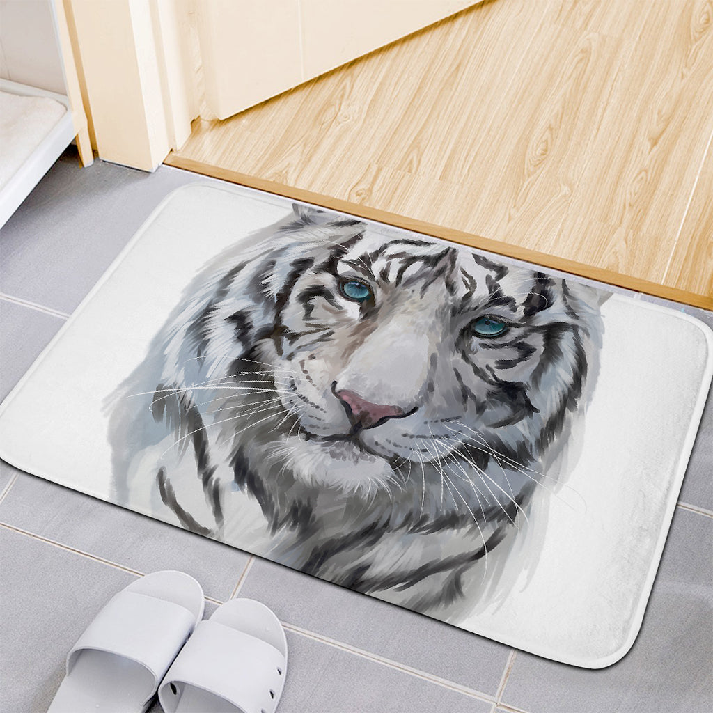 Watercolor White Bengal Tiger Print Indoor Door Mat