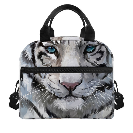Watercolor White Bengal Tiger Print Insulated Lunch Bag