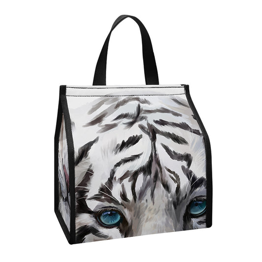 Watercolor White Bengal Tiger Print Insulated Lunch Tote