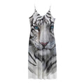 Watercolor White Bengal Tiger Print Jersey Midi Cami Dress