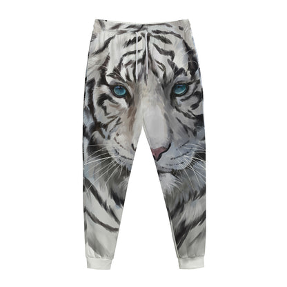 Watercolor White Bengal Tiger Print Jogger Pants