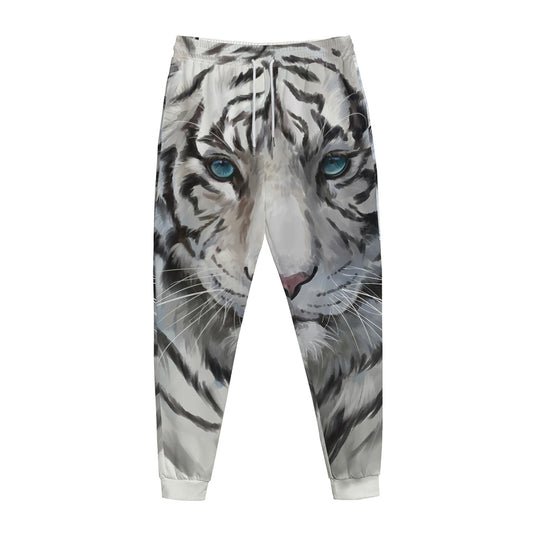 Watercolor White Bengal Tiger Print Jogger Pants