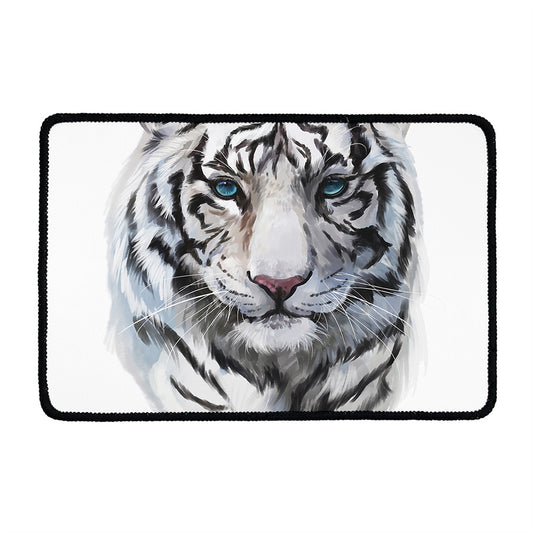 Watercolor White Bengal Tiger Print Kitchen Mat