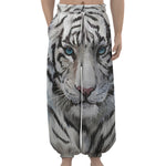 Watercolor White Bengal Tiger Print Lantern Pants