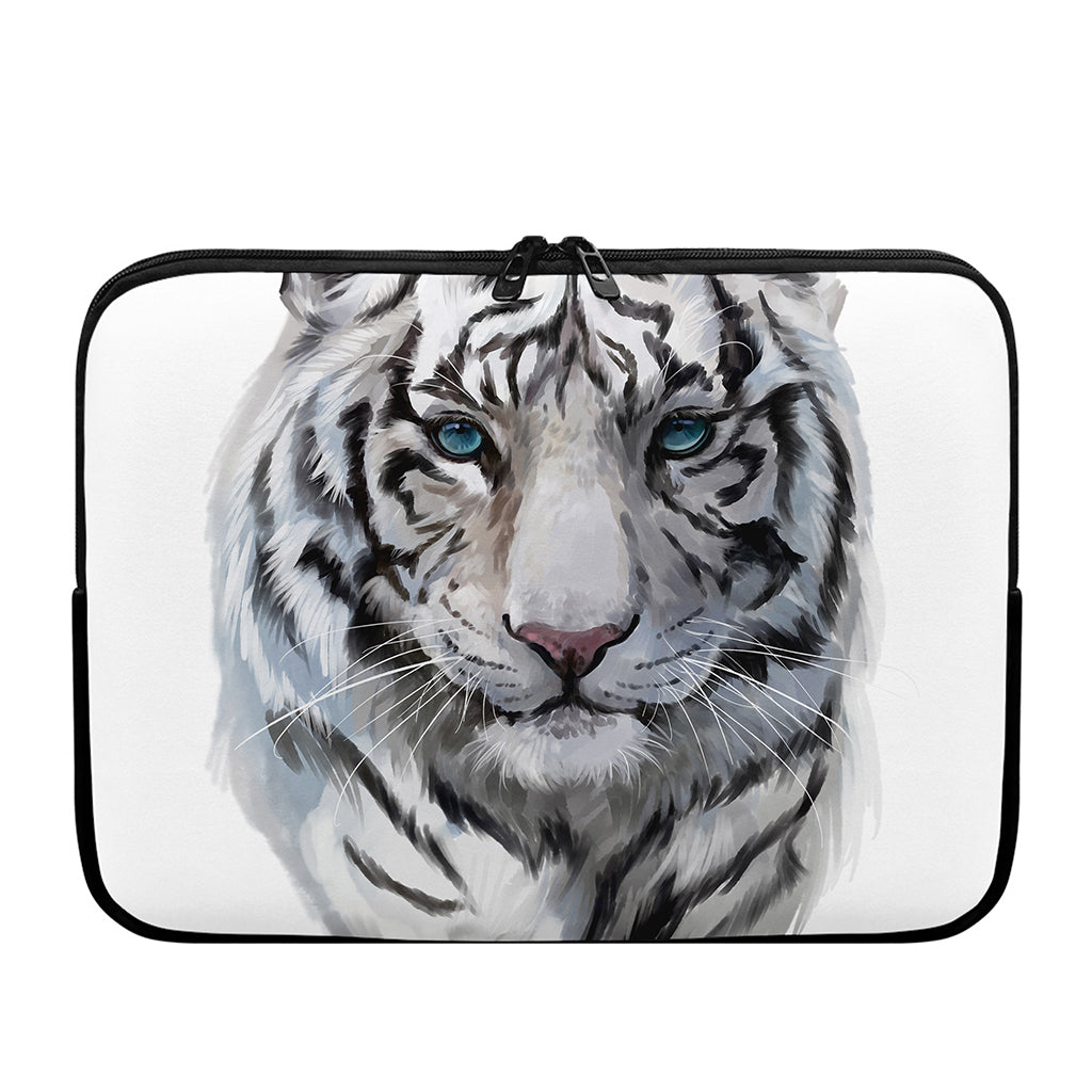 Watercolor White Bengal Tiger Print Laptop Sleeve
