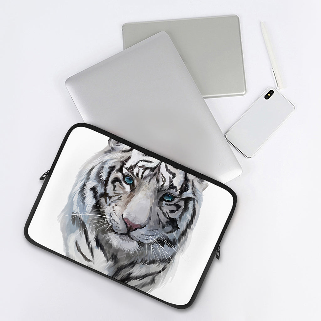 Watercolor White Bengal Tiger Print Laptop Sleeve