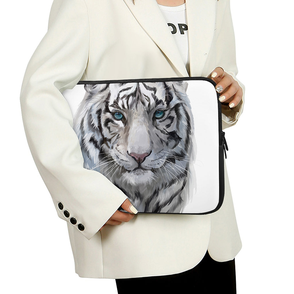Watercolor White Bengal Tiger Print Laptop Sleeve
