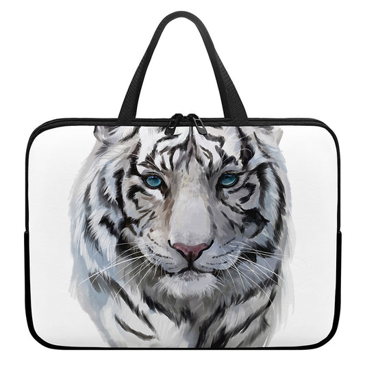 Watercolor White Bengal Tiger Print Laptop Sleeve With Handle