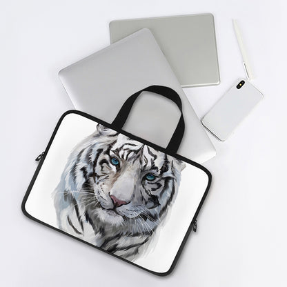 Watercolor White Bengal Tiger Print Laptop Sleeve With Handle