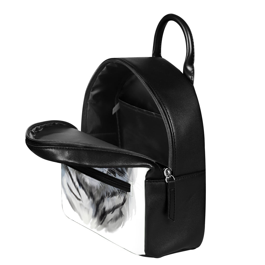 Watercolor White Bengal Tiger Print Leather Backpack