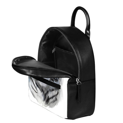 Watercolor White Bengal Tiger Print Leather Backpack