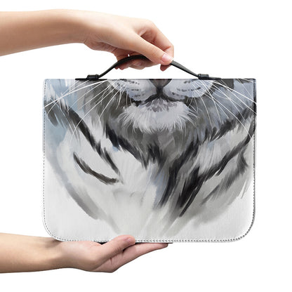 Watercolor White Bengal Tiger Print Leather Bible Cover