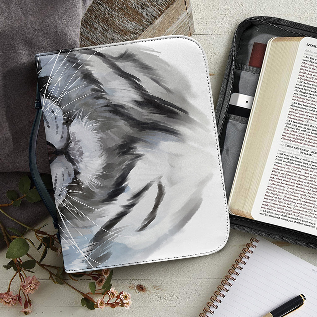 Watercolor White Bengal Tiger Print Leather Bible Cover
