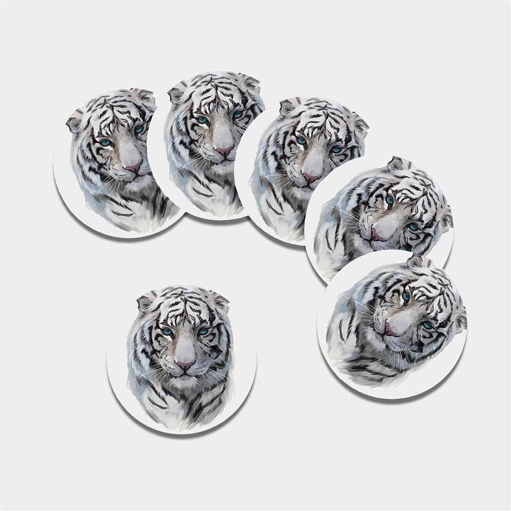 Watercolor White Bengal Tiger Print Leather Coaster Set