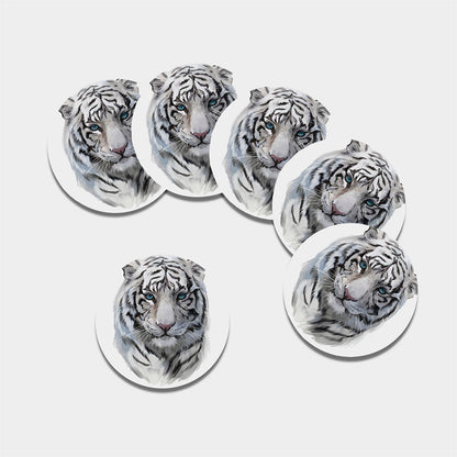 Watercolor White Bengal Tiger Print Leather Coaster Set