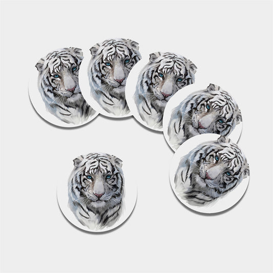 Watercolor White Bengal Tiger Print Leather Coaster Set