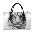 Watercolor White Bengal Tiger Print Leather Duffel Bag