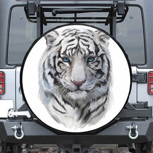 Watercolor White Bengal Tiger Print Leather Spare Tire Cover