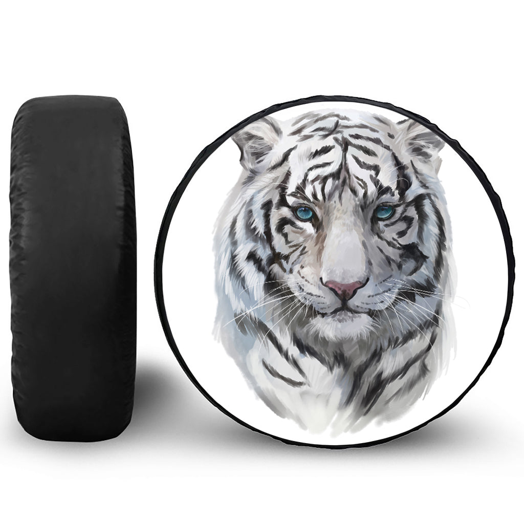 Watercolor White Bengal Tiger Print Leather Spare Tire Cover