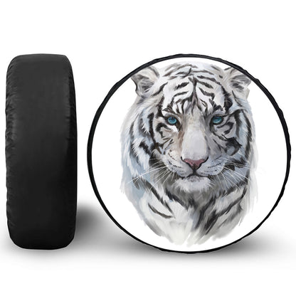 Watercolor White Bengal Tiger Print Leather Spare Tire Cover