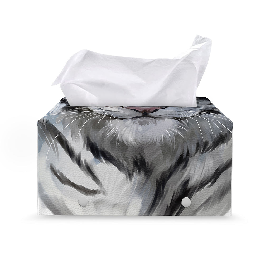 Watercolor White Bengal Tiger Print Leather Tissue Box Cover