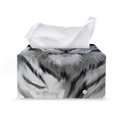 Watercolor White Bengal Tiger Print Leather Tissue Box Cover