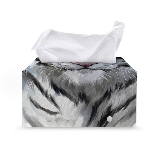 Watercolor White Bengal Tiger Print Leather Tissue Box Cover