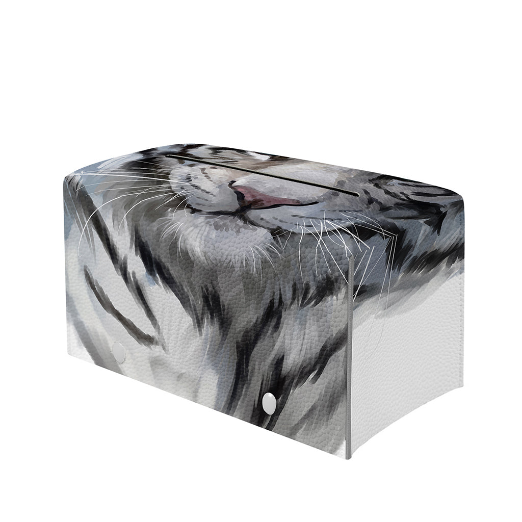 Watercolor White Bengal Tiger Print Leather Tissue Box Cover