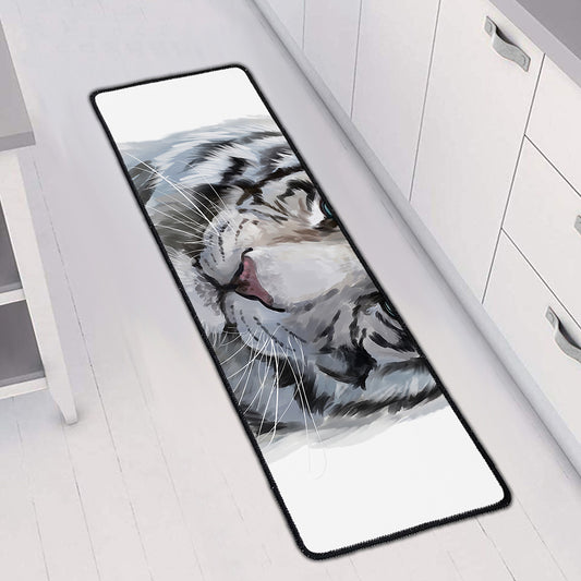Watercolor White Bengal Tiger Print Long Kitchen Mat