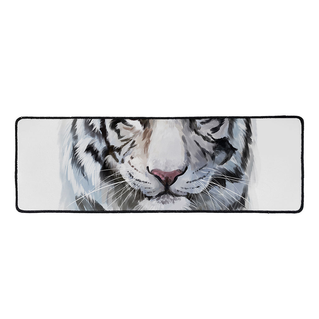 Watercolor White Bengal Tiger Print Long Kitchen Mat